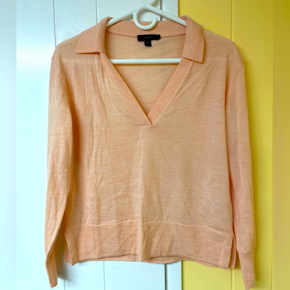 NEW Women’s Re-Imagined By J Crew Peach V-Neck Long Sleeve Sweater, Size XS